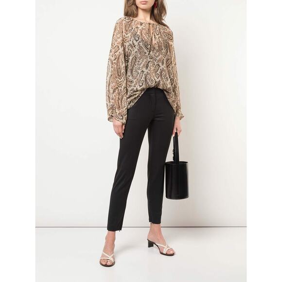 Nili Lotan Acadia Paisley‎ Silk Blouse Size XS Cream Black Neutrals Blouson Chic - Picture 3 of 16